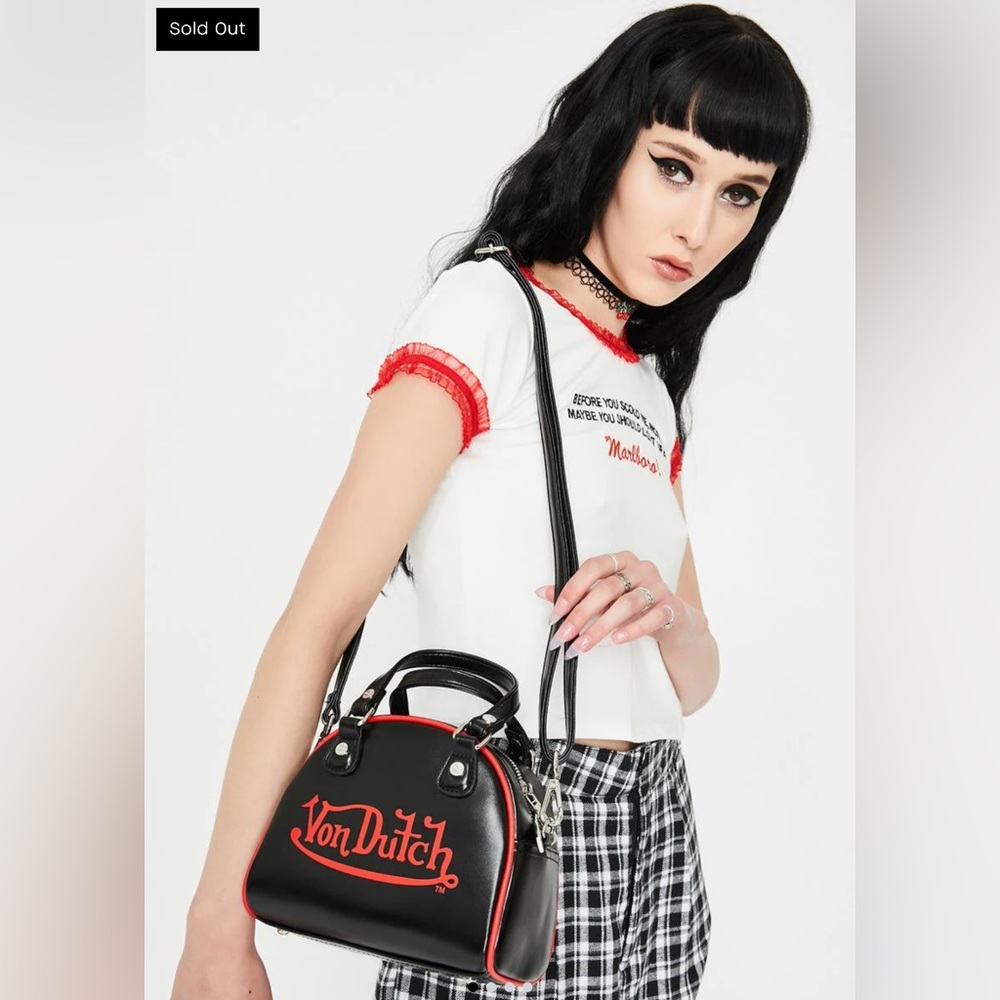 Von Dutch Limited Edition Vegan Leather Graphic Print Y2K Small Bowling Bag